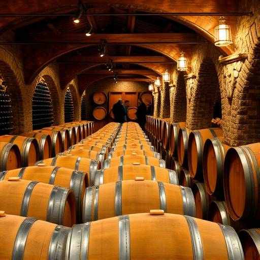 Bodegas tradicionales en La Rioja con barriles de vino.