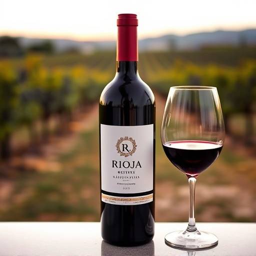 Botella de vino tinto Rioja Reserva y una copa