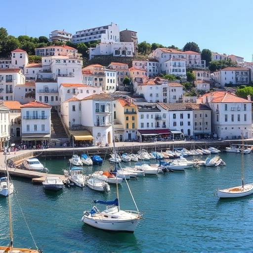Pueblo pesquero de Calella de Palafrugell con casas blancas y barcas