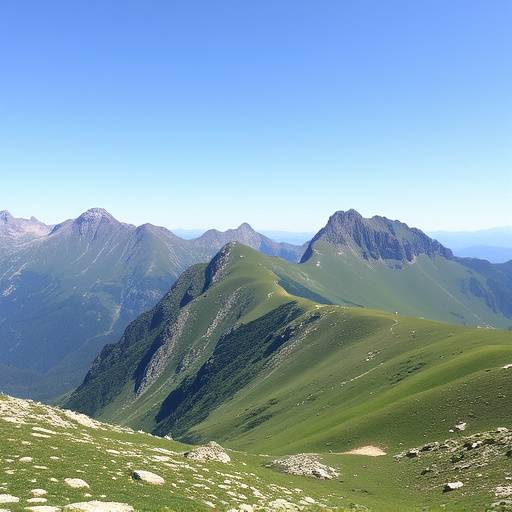 Vistas de las Cumbres Mayores en los Picos de Europa, un paisaje monta&ntilde;oso verde